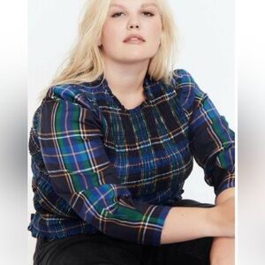 Tanya Taylor Katherine Plaid Smocked Top